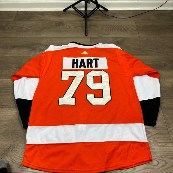 Adidas Philadelphia Flyers NHL Orange Home Jersey W/ Fight Strap Carter Hart #79 - Picture 11 of 12